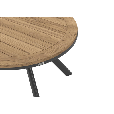 Viaro tuinset in zwart aluminium en colour finish teak tafelblad met 4 stapelbare Calobra tuinstoelen