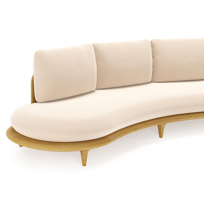 Bomero loungeset in teak met natte linen chalk all weather sunbrella® luxe kussen