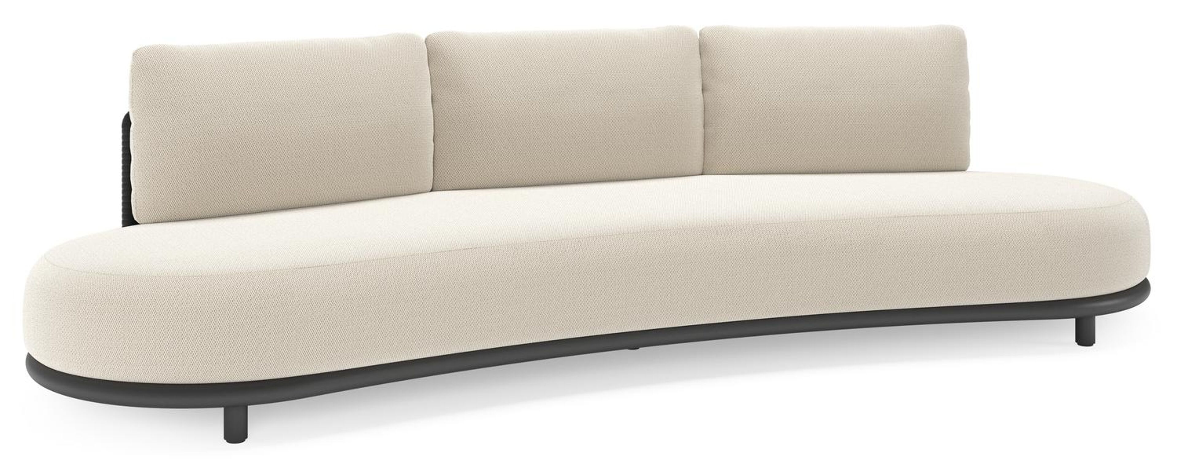 Lomano loungebank in zwart aluminium en zwart verticaal geweven luxe vlakke rope met lopi marble all weather sunbrella® luxe kussen