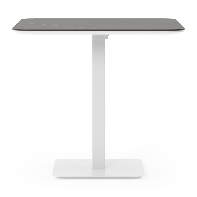 Table de jardin inclinable Fano carré arrondi en aluminium blanc et céramique pleine Calatorao - Lg. 80 x Lrg. 80 x Haut. 72.5 cm