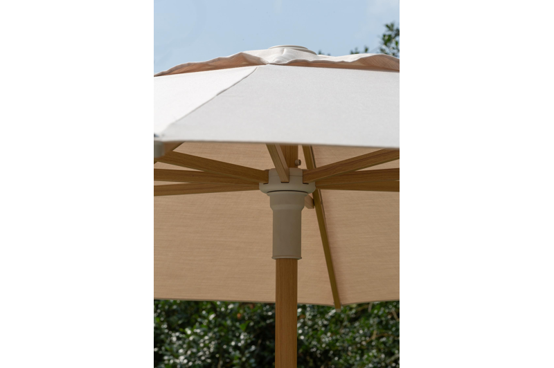 Umbria staanparasol in aluminium houtlook met beige all weather sunbrella® premium parasoldoek - Dia. 250 cm (zonder voet)