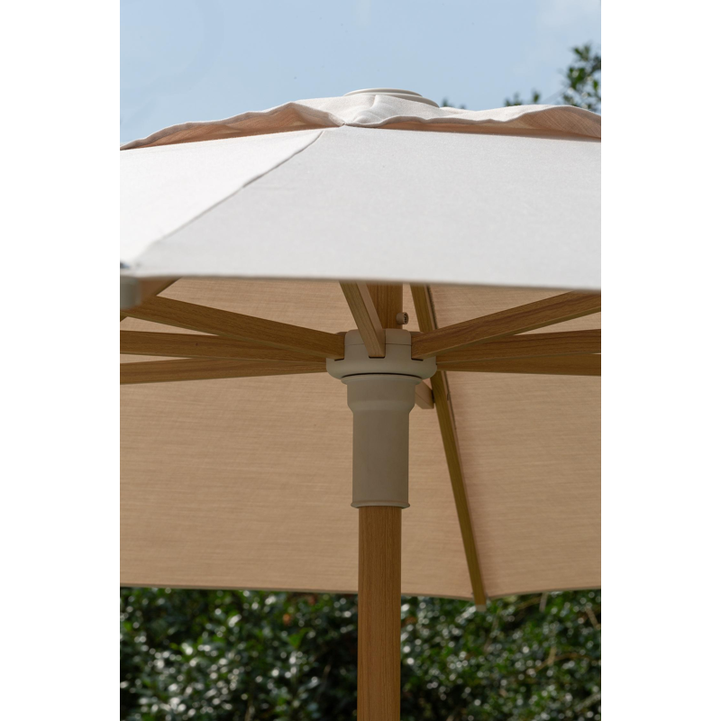 Umbria staanparasol in aluminium houtlook met beige all weather sunbrella® premium parasoldoek - Dia. 250 cm (zonder voet)