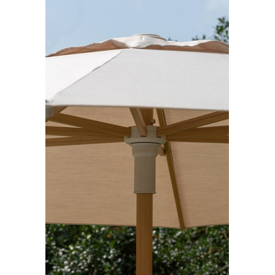 Umbria staanparasol in aluminium houtlook met beige all weather sunbrella® premium parasoldoek - Dia. 250 cm (zonder voet)