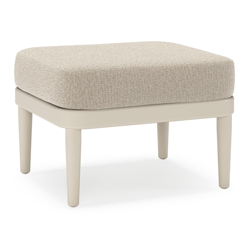Orso poef in beige aluminium met Catania Sand all weather cosytica kussen