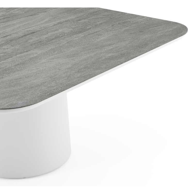 Amico tuintafel afgerond vierkant in wit aluminium en volkeramiek Aspen Grey - L 148 x B 148 x H 73.5 cm