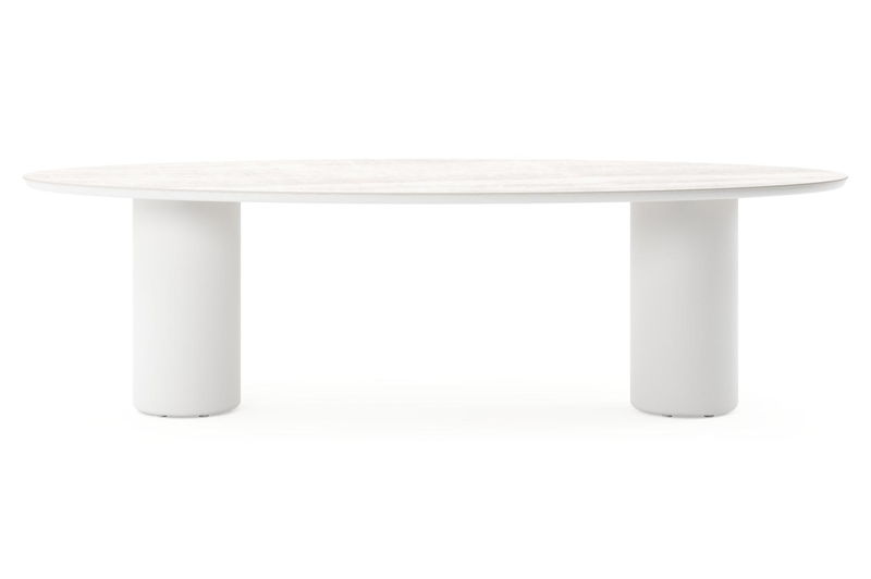 Amico tuintafel ovaal in wit aluminium en volkeramiek Taj Mahal - L 260 x B 125 x H 73.5 cm