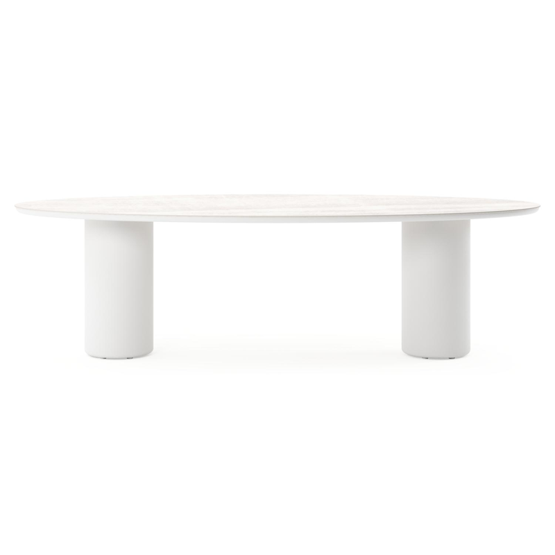Table de jardin Amico oval en aluminium blanc et céramique pleine Taj Mahal - Lg. 260 x Lrg. 125 x Haut. 73.5 cm