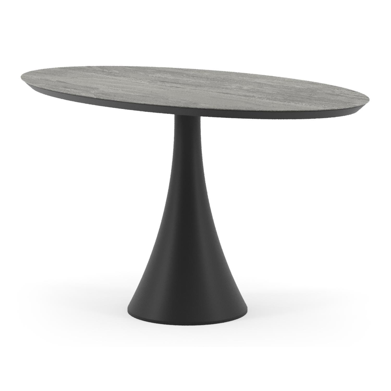 Fano tuintafel ovaal in zwart aluminium en volkeramiek Aspen Grey - L 140 x B 80 x H 74.5 cm