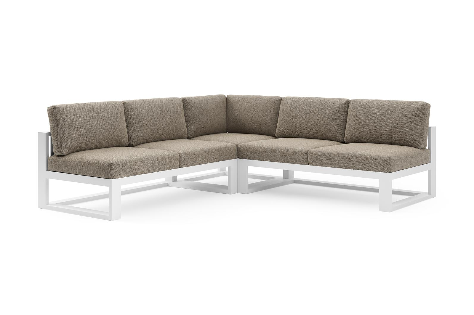 Verato loungehoek in wit aluminium met madagascar burch all weather cosytica kussen