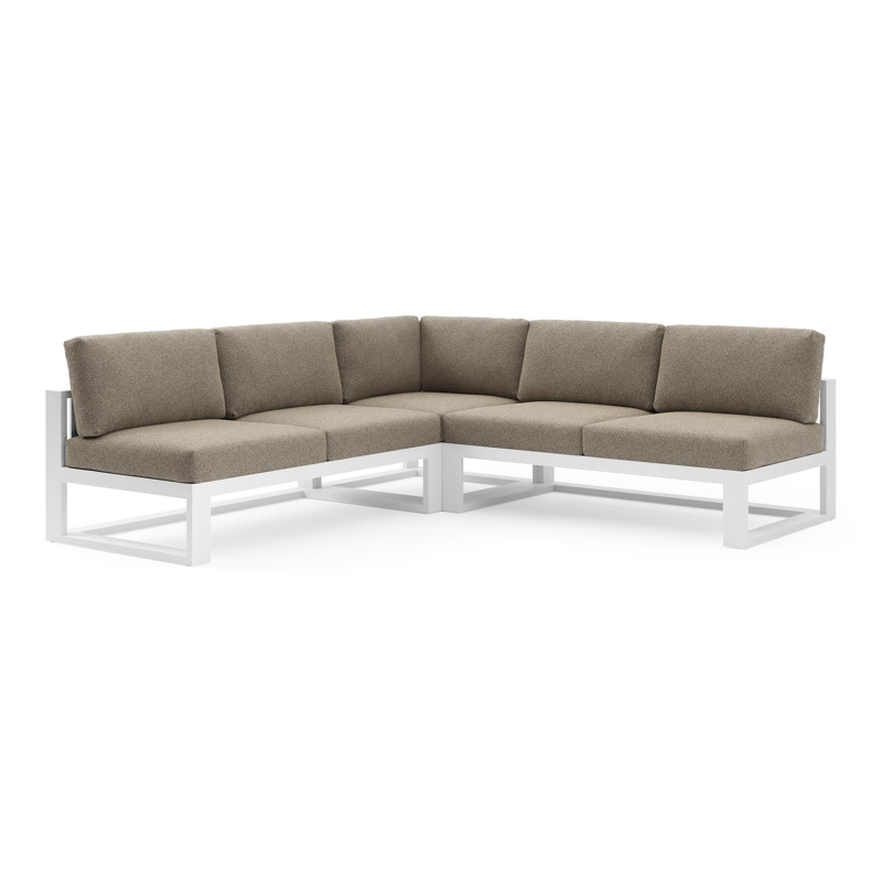 Verato loungehoek in wit aluminium met madagascar burch all weather cosytica kussen