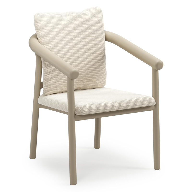Amico stapelbare tuinstoel in beige aluminium met stoelkussen in All Weather Cosytica Althea Off White