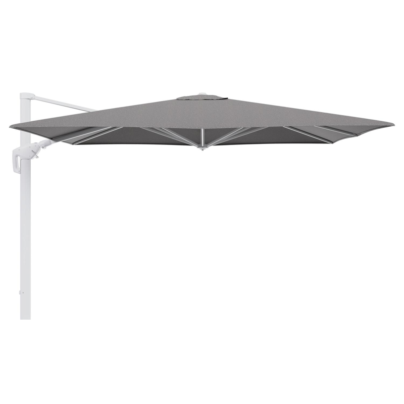 Minore zweefparasol tiltfunctie in wit aluminium en parasoldoek in All Weather Sunbrella® Luxe Chartres Drizzle - L1 280 x L2: 370 cm (zonder voet)