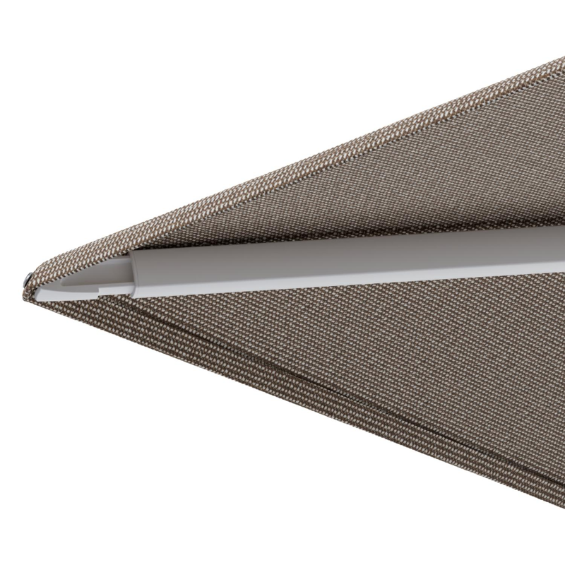 Parasol pendant Minore avec fonction tilt en aluminium blanc et toile de parasol All Weather Solica Firenze Earth - Lg.1 400 x Lg.2 300 cm avec pied de parasol Minore 260 kg avec roulettes