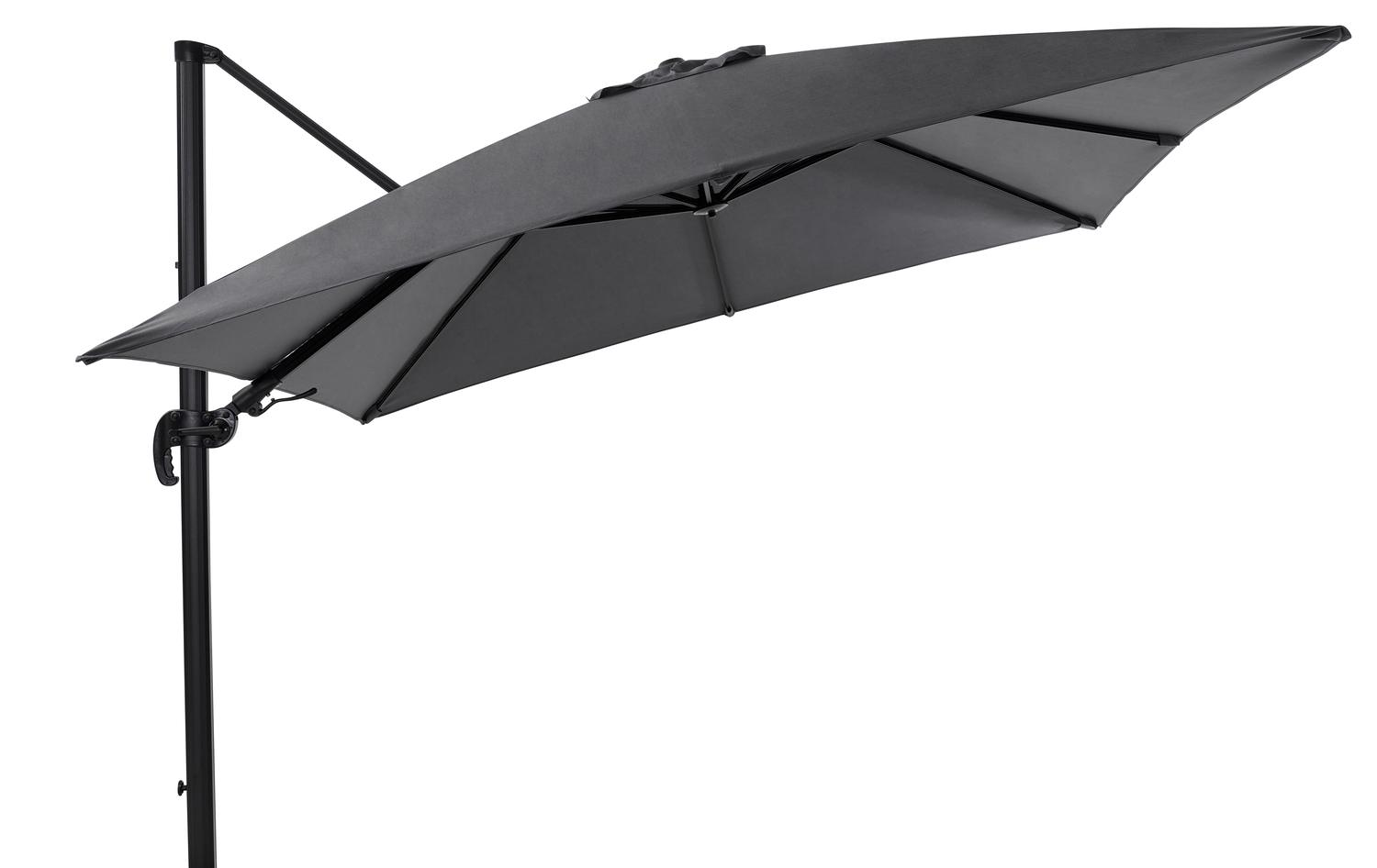 Avola zweefparasol met tiltfunctie in zwart aluminium met grijs weather+ softtouch parasoldoek - L1 300 x L2 300 cm (zonder voet)