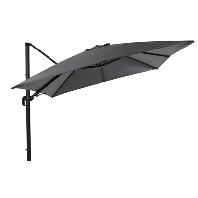 Avola zweefparasol met tiltfunctie in zwart aluminium met grijs weather+ softtouch parasoldoek - L1 300 x L2 300 cm (zonder voet)