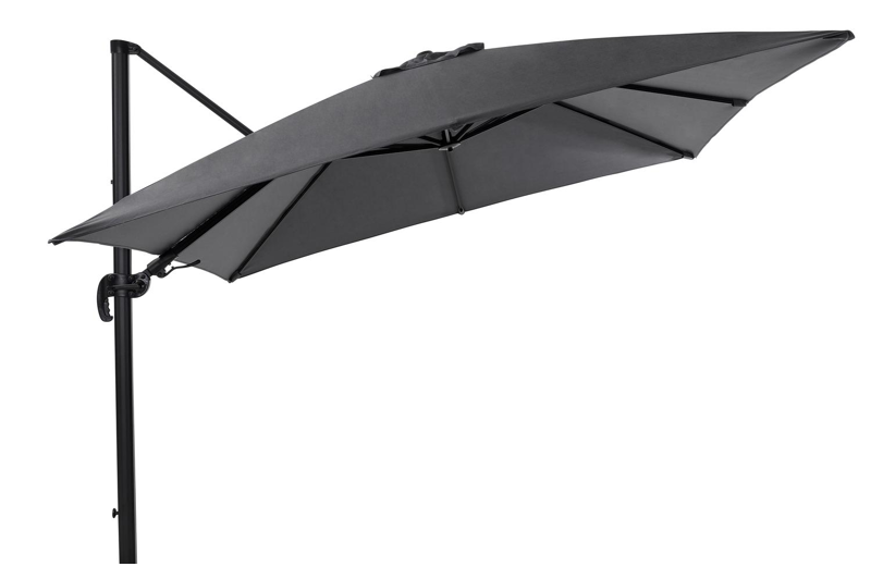 Avola zweefparasol met tiltfunctie in zwart aluminium met grijs weather+ softtouch parasoldoek - L1 300 x L2 300 cm (zonder voet)