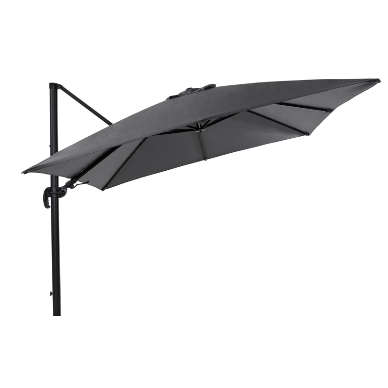 Avola zweefparasol met tiltfunctie in zwart aluminium met grijs weather+ softtouch parasoldoek - L1 300 x L2 300 cm (zonder voet)