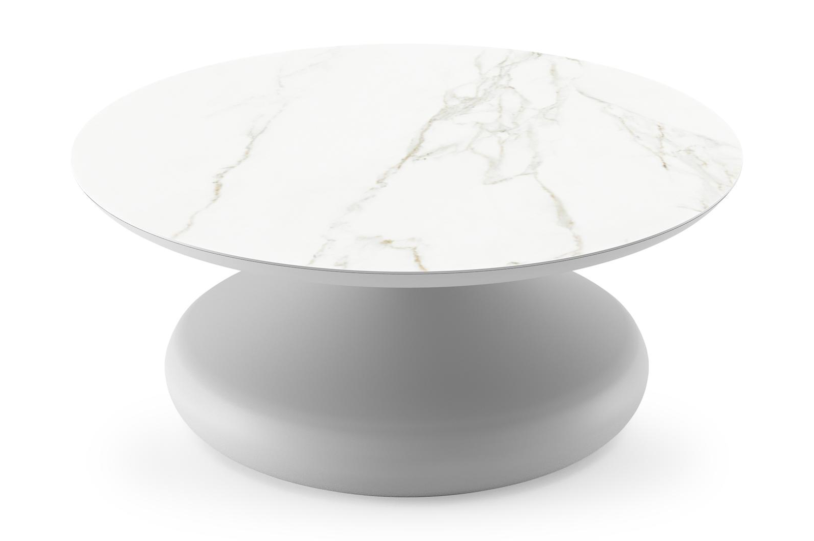 Bomero loungetafel rond in wit aluminium en volkeramiek Calacatta - Dia. 84 x H 32.2 cm