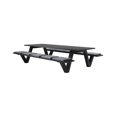 Norma picknicktafel in zwart aluminium - L 300 x B 213 x H 74 cm