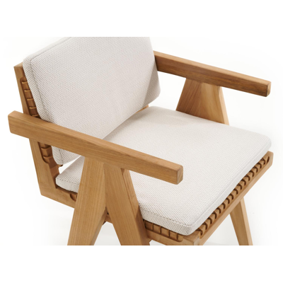 Trentino tuinstoel in teak en naturel ronde wicker met kussen in lopi marble all weather sunbrella® luxe