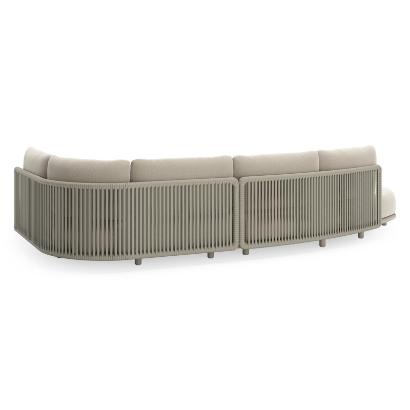 Lomano loungehoek in beige aluminium en beige verticaal geweven luxe vlakke rope met Lopi Marble all weather sunbrella® luxe