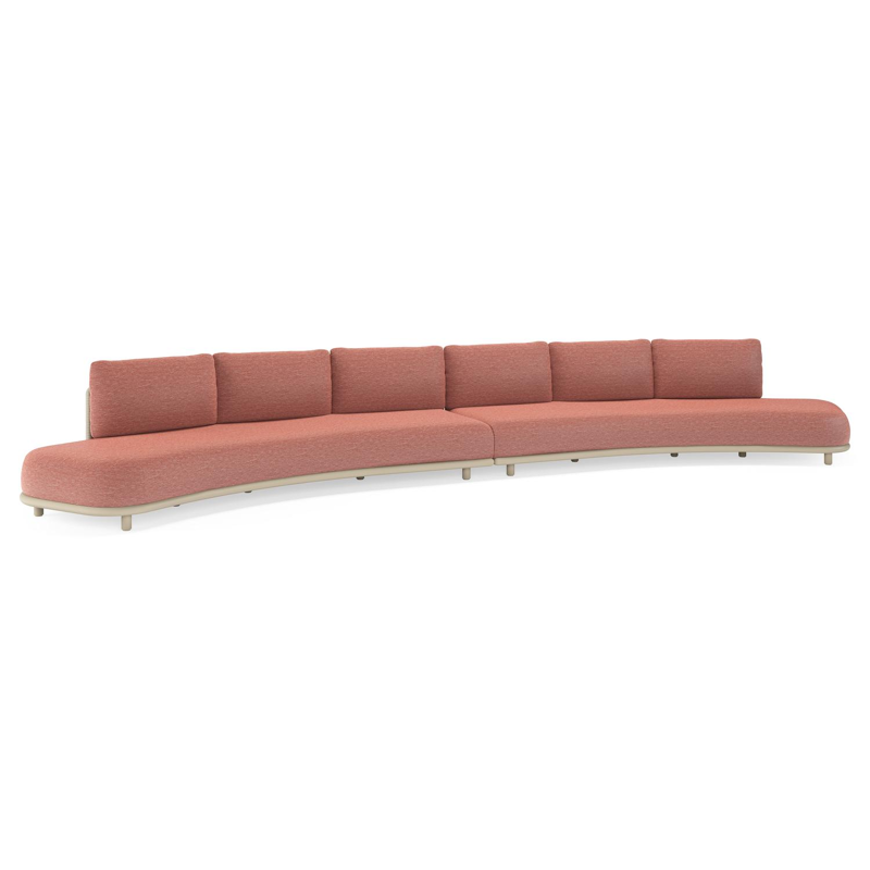 Lomano loungebank in beige aluminium en beige verticaal geweven luxe vlakke rope met Slow Alezan all weather sunbrellaÂ® luxe