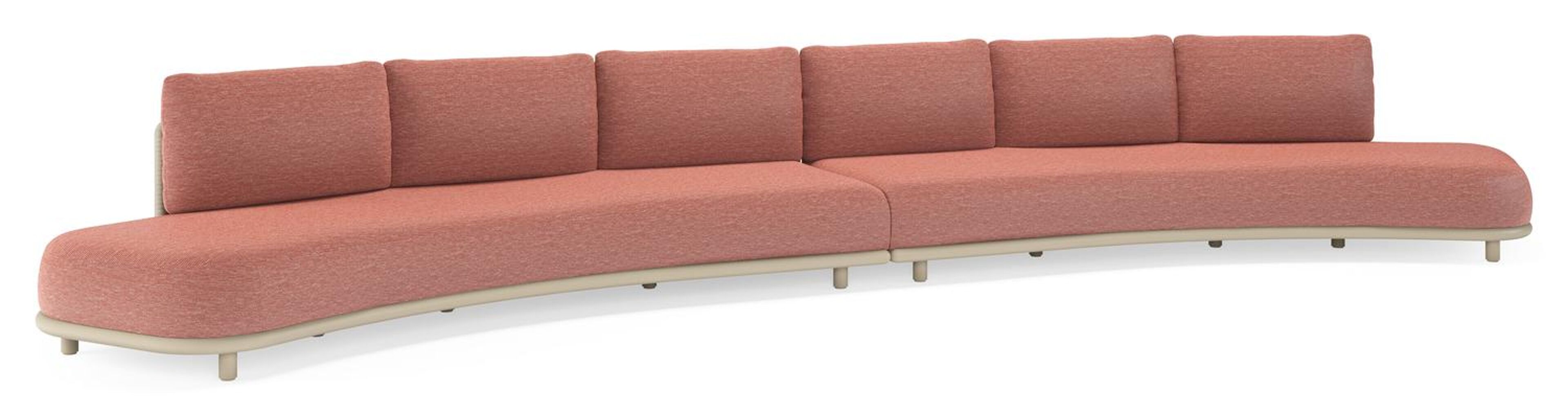 CanapÃ© de jardin Lomano en aluminium beige et corde luxe plate tissÃ©e verticalement beige et coussins en all weather sunbrellaÂ® luxe Slow Alezan