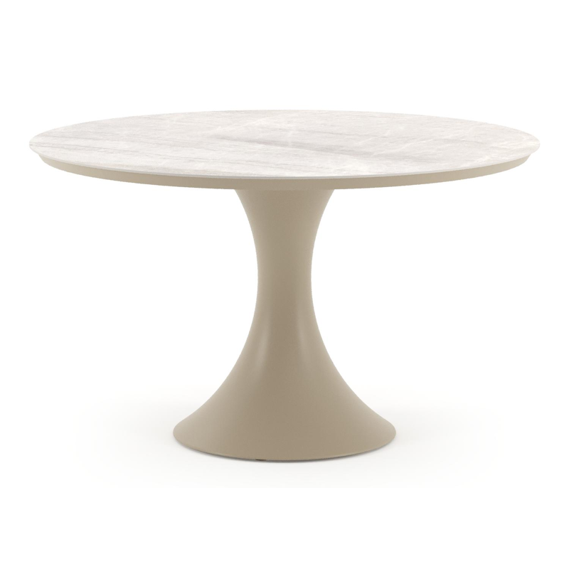 Table de jardin Fano ronde en aluminium beige et céramique pleine Taj Mahal - Diam. 130 x Haut. 74 cm
