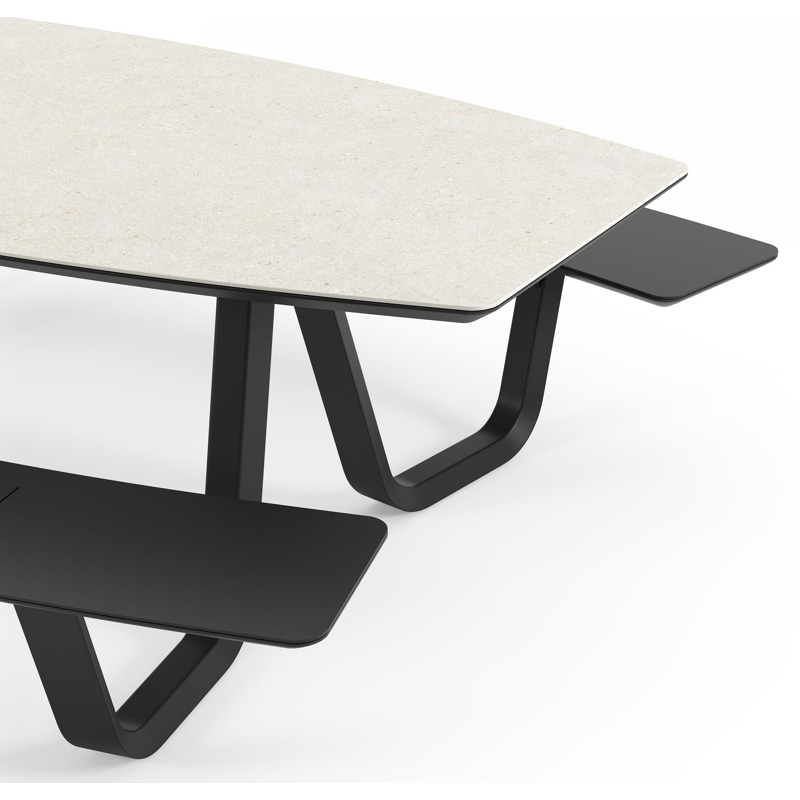 Table de pique-nique Forno forme de bateau en aluminium noir et céramique pleine Shilin - Lg. 240 x Lrg. 181 x Haut. 72 cm