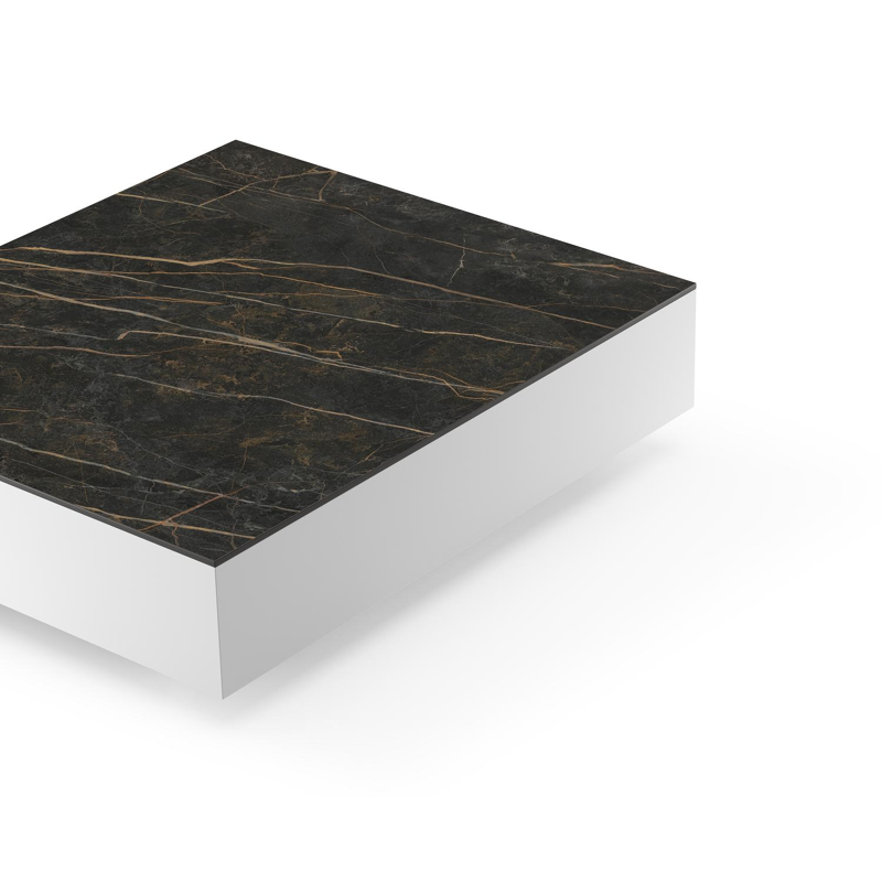 Como loungetafel rechthoekig in wit aluminium en volkeramiek Black Obsession - L 70 x B 80 x H 20 cm