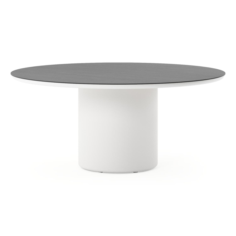 Table de jardin low dining Amico rond en aluminium blanc et céramique pleine Basalt Black - Diam. 148 x Haut. 61 cm