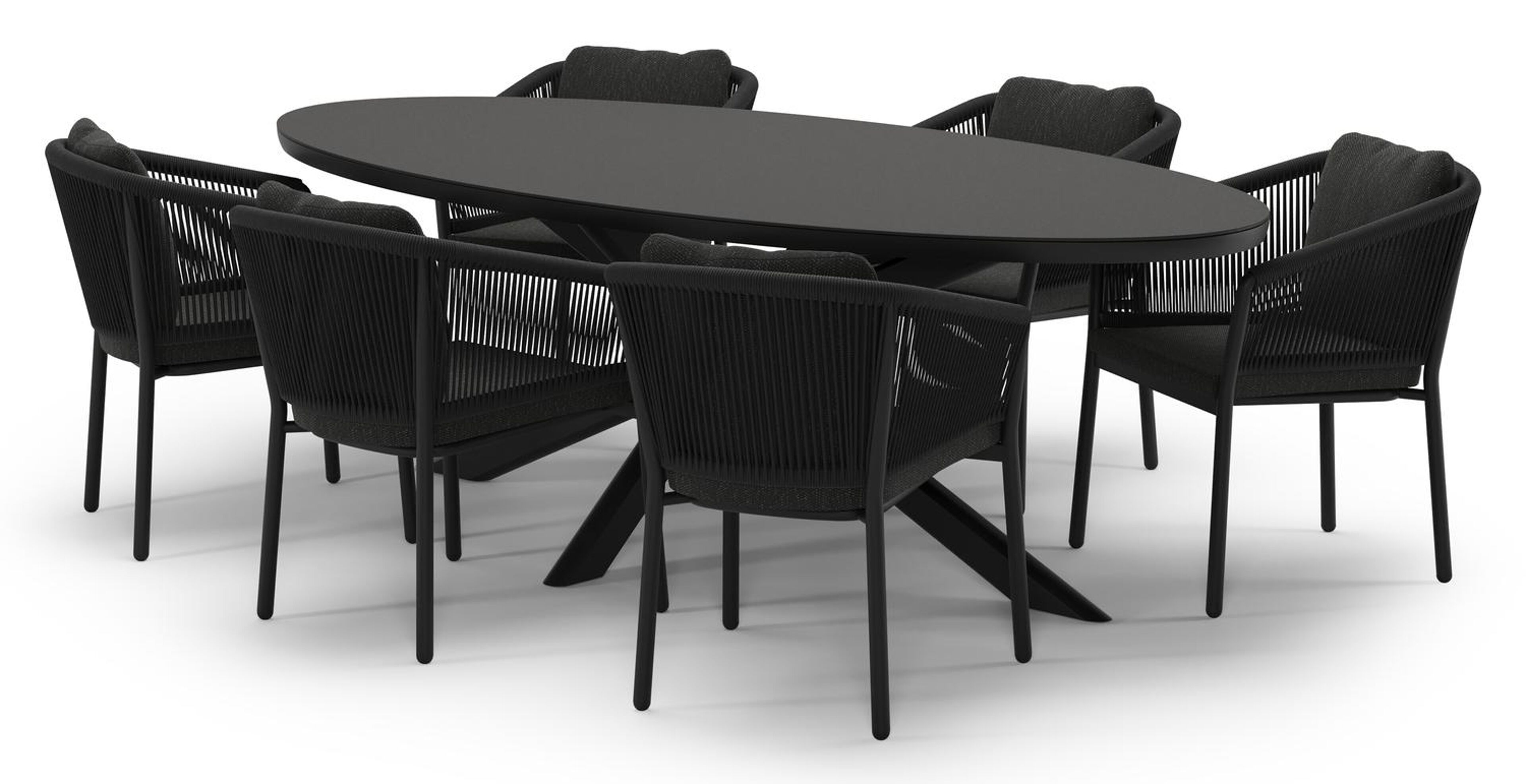 Ensemble de jardin Pamplona en aluminium noir et sintered stone notte minerale avec 6 chaises de jardin Gerona