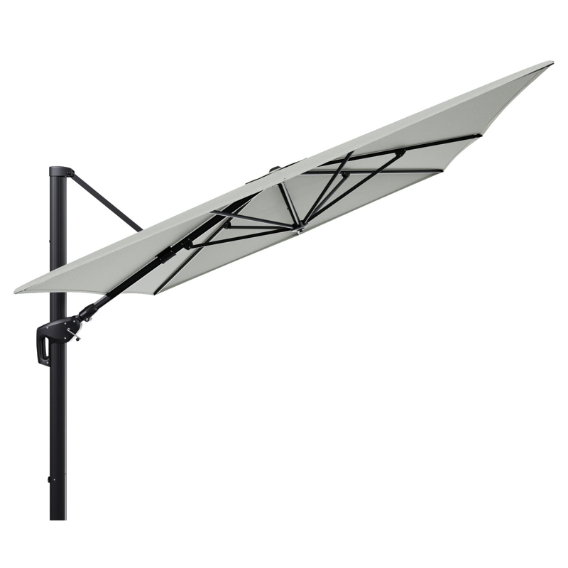 Minore zweefparasol tiltfunctie in zwart aluminium en parasoldoek in All Weather Sunbrella® Luxe Slow Spirea - L1 400 x L2 300 cm (zonder voet)