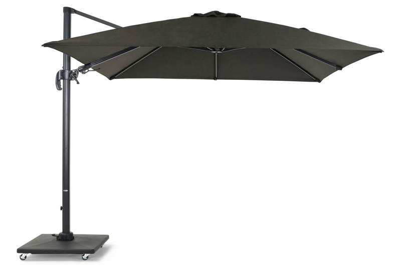Avola zweefparasol met tiltfunctie in zwart aluminium met zwart weather+ softtouch parasoldoek - L1 300 x L2 300 cm (met voet)