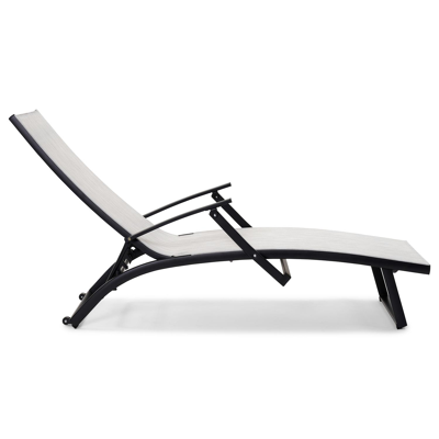 Chaise longue réglable Calvia en aluminium noir avec textilène gris