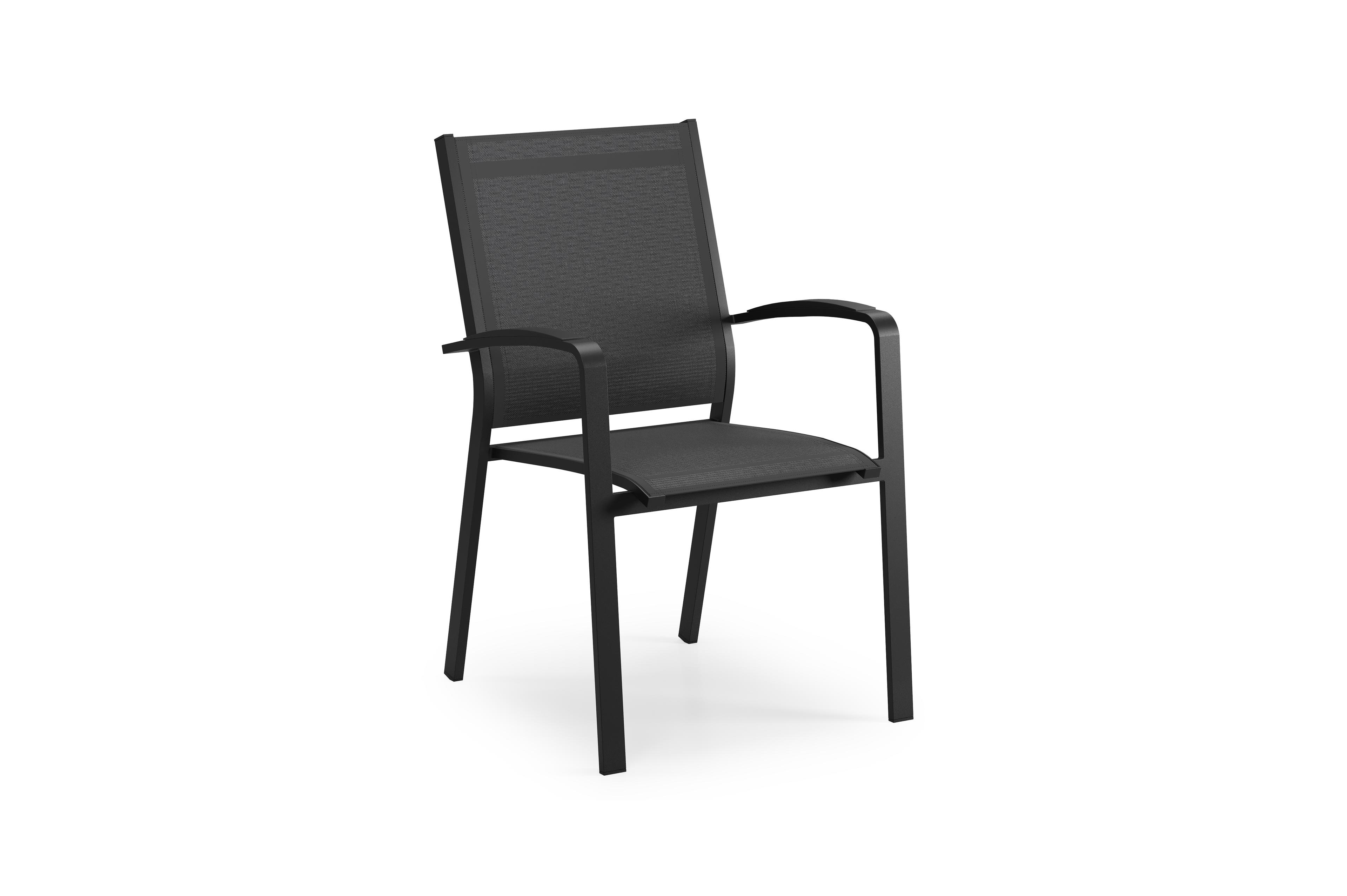 Chaise de jardin empilable Lioni in aluminium noir et textilène noir