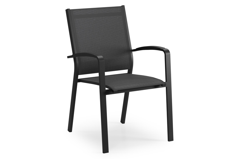 Lioni stapelbare tuinstoel in zwart aluminium en zwart textilene