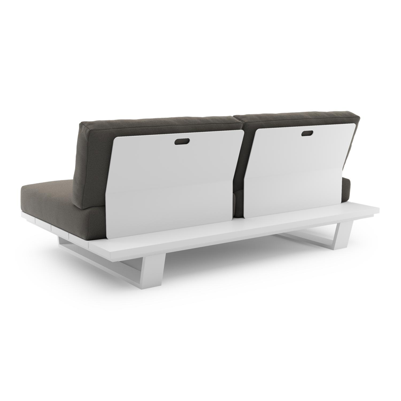 Canapé de jardin Pagino en aluminium blanc et coussins en all weather sunbrella® luxe natte dark taupe