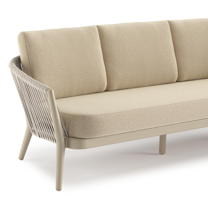 Orso loungeset in beige aluminium en beige verticaal geweven ronde rope met Soul Papyrus all weather solica kussen