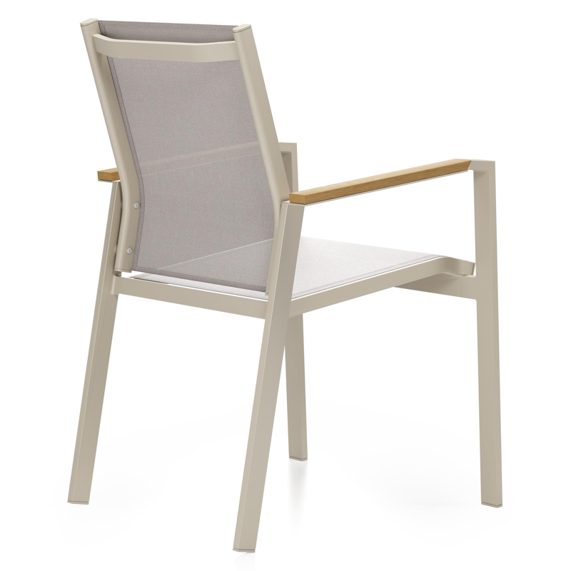 Bahia tuinstoel in beige aluminium en beige single textileen en polywood armleuning