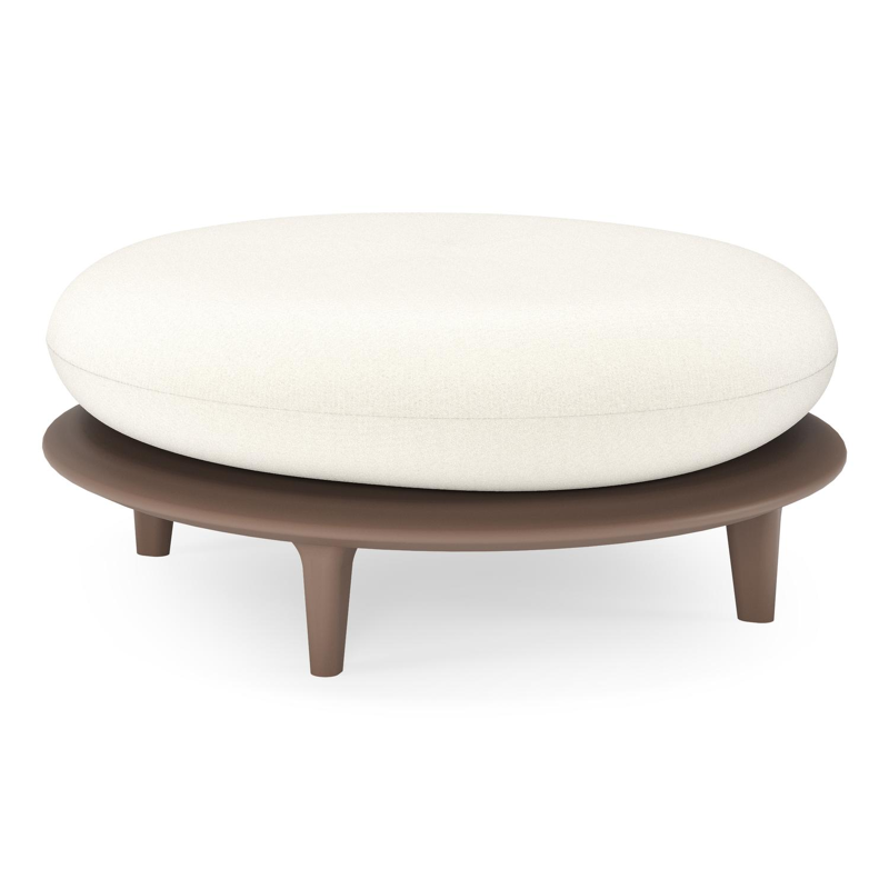 Bomero poef in taupe aluminium met natte white all weather sunbrella® luxe kussen