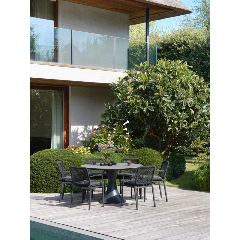 Fano tuintafel in zwart aluminium en volkeramiek aspen grey - Dia. 130 x H 75 cm