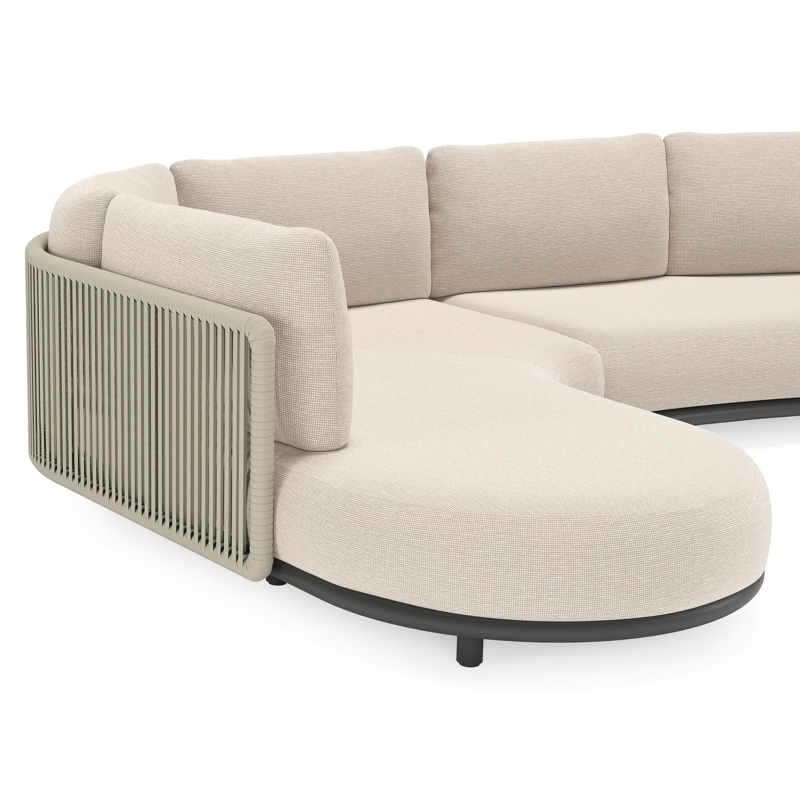 Lomano loungehoek in zwart aluminium en beige verticaal geweven luxe vlakke rope met Slow Farafra all weather sunbrella® luxe