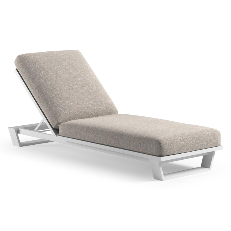 Pagino verstelbaar ligbed in wit aluminium met tundra sand all weather Sunbrella® luxe kussen