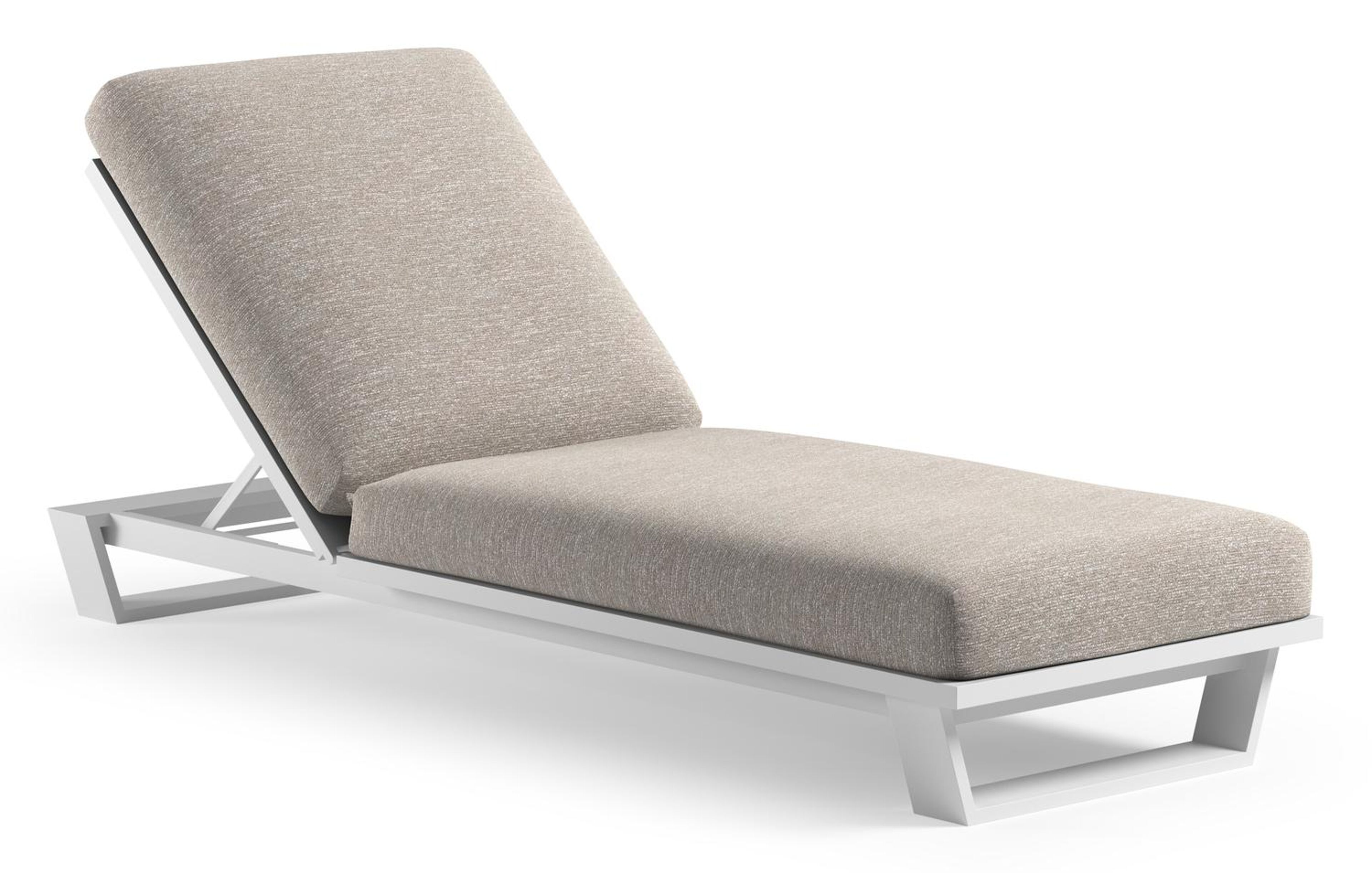 Pagino verstelbaar ligbed in wit aluminium met tundra sand all weather Sunbrella® luxe kussen