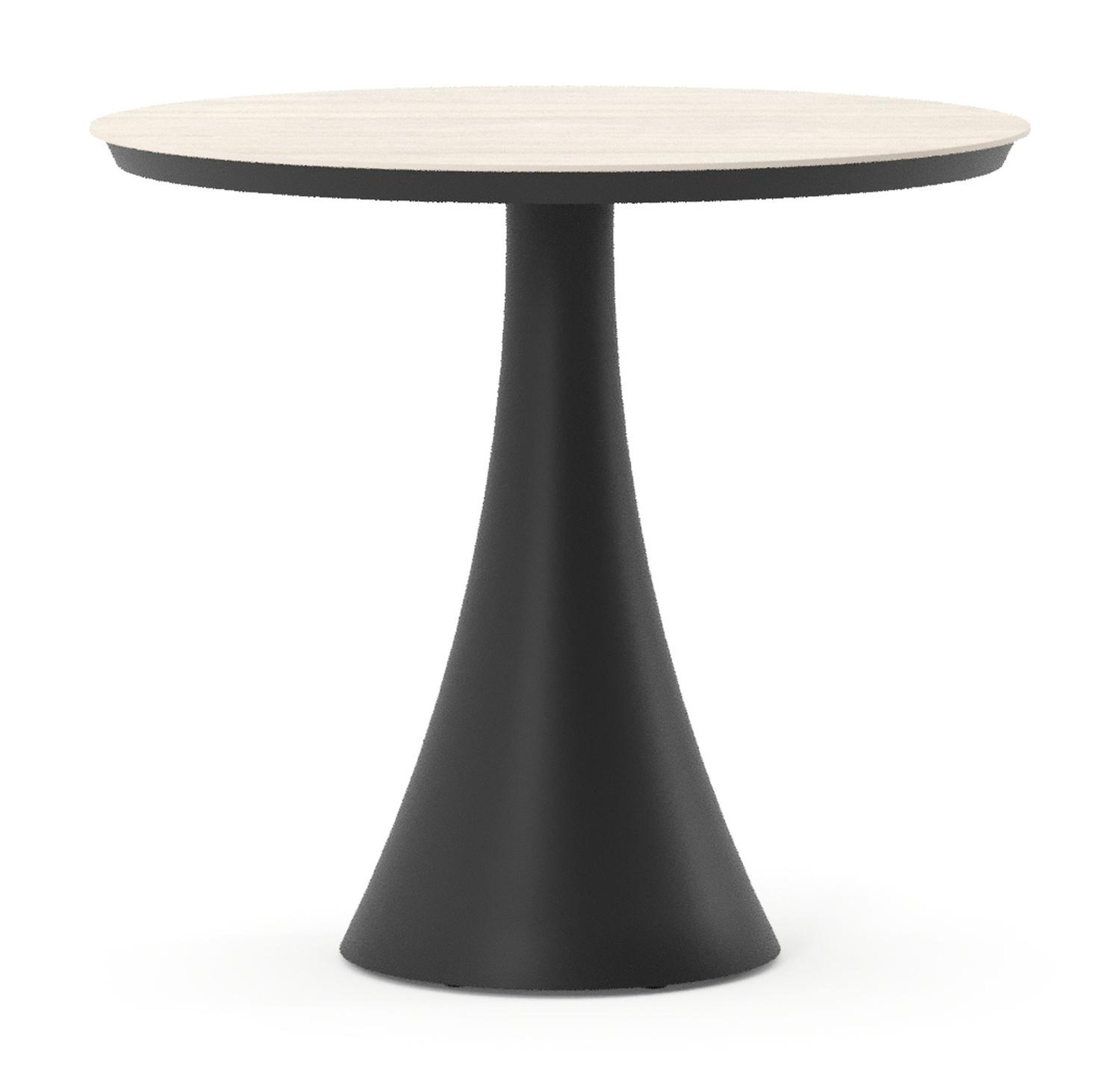 Table de jardin Fano ronde en aluminium noir et céramique pleine Travertino Bianco - Diam. 85 x Haut. 74 cm