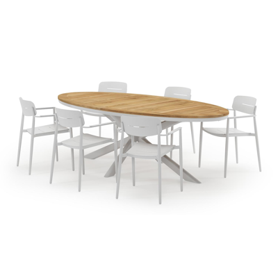 Pamplona ovale tuinset in wit aluminium en teak natural finish met 6 Cosa tuinstoelen