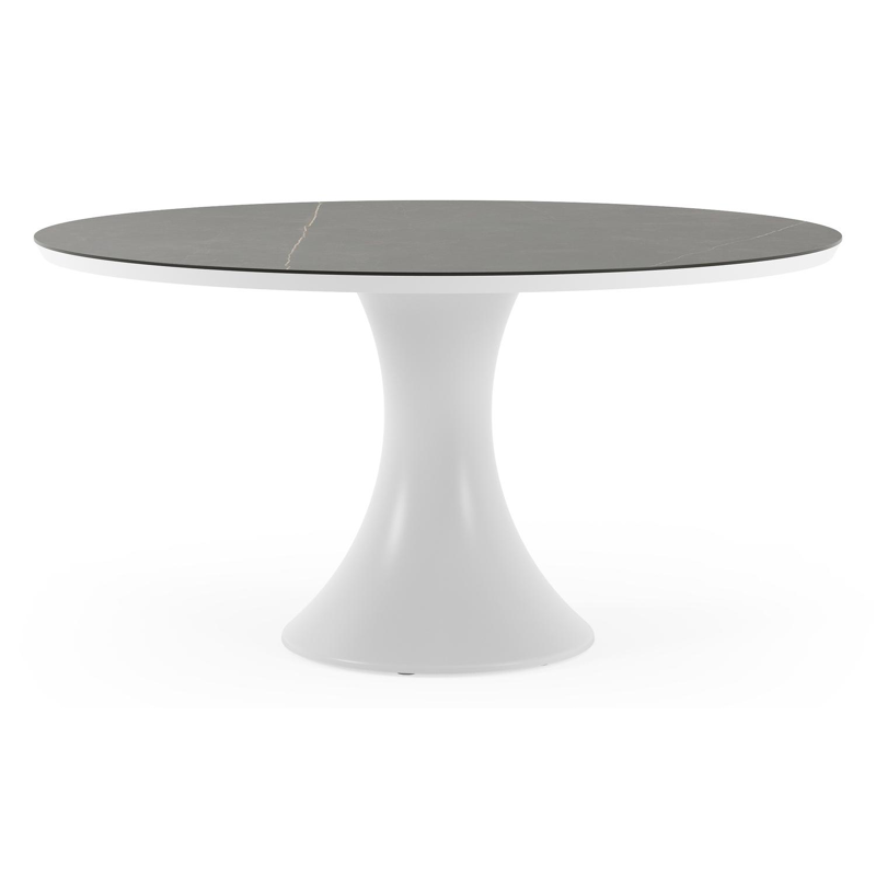Table de jardin Fano ronde en aluminium blanc et céramique pleine Calatorao - Diam. 148 x Haut. 75 cm