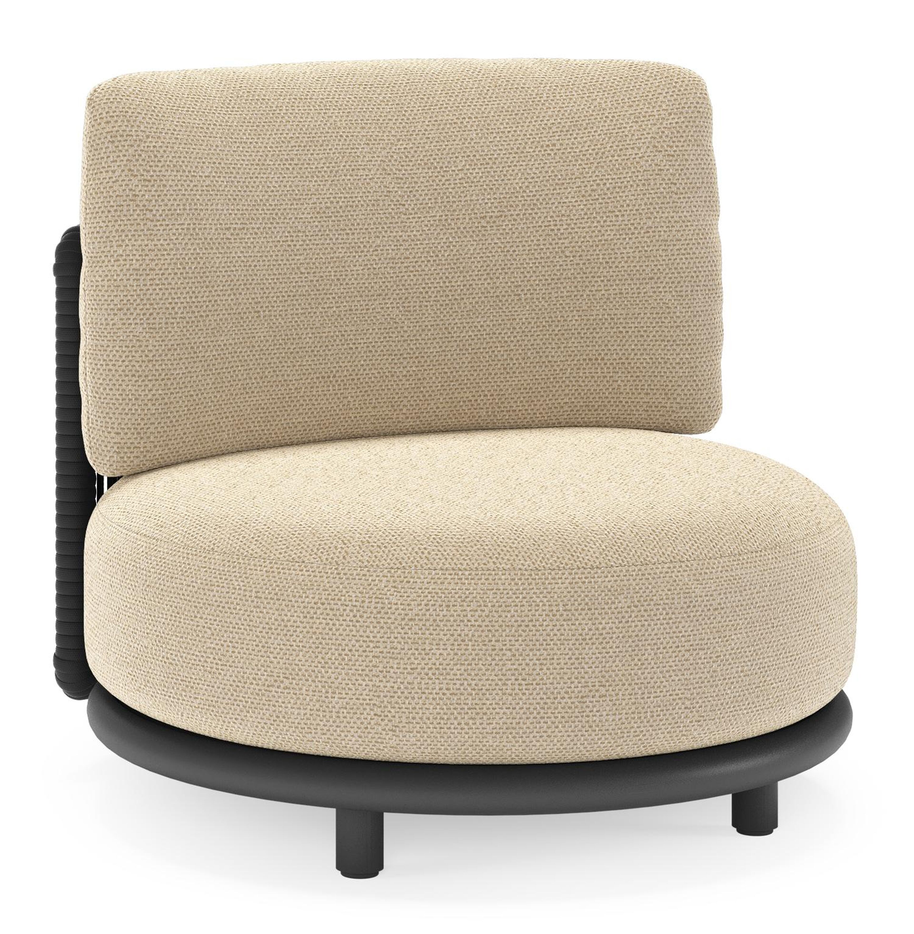 Lomano loungestoel in zwart aluminium en beige verticaal geweven luxe vlakke rope met althea camel all weather cosytica kussen