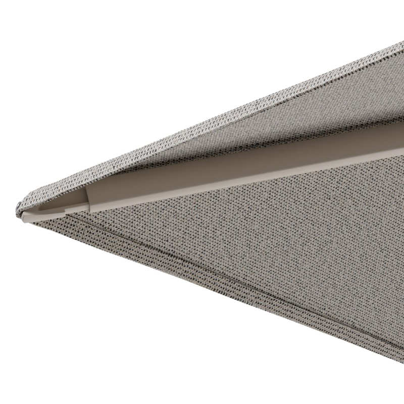 Minore zweefparasol met tiltfunctie in beige aluminium en Firenze Sand All Weather Solica parasoldoek - L1 350 x L2 350 cm met parasolvoet Minore 260 kg met wielen